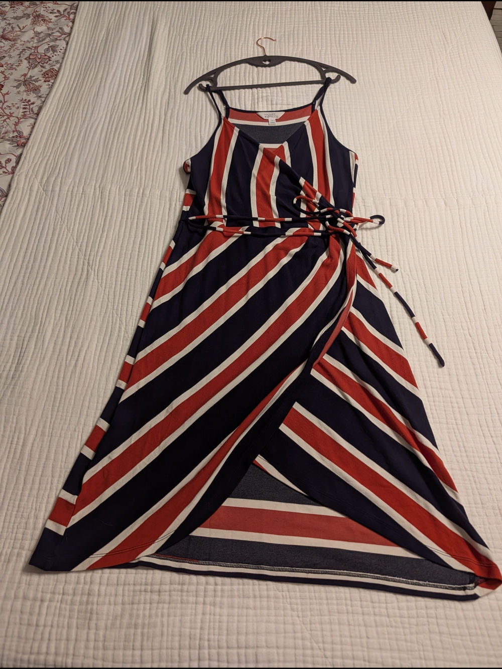 Market & Spruce Navy, Rust & Cream Striped Midi Wrap Dress